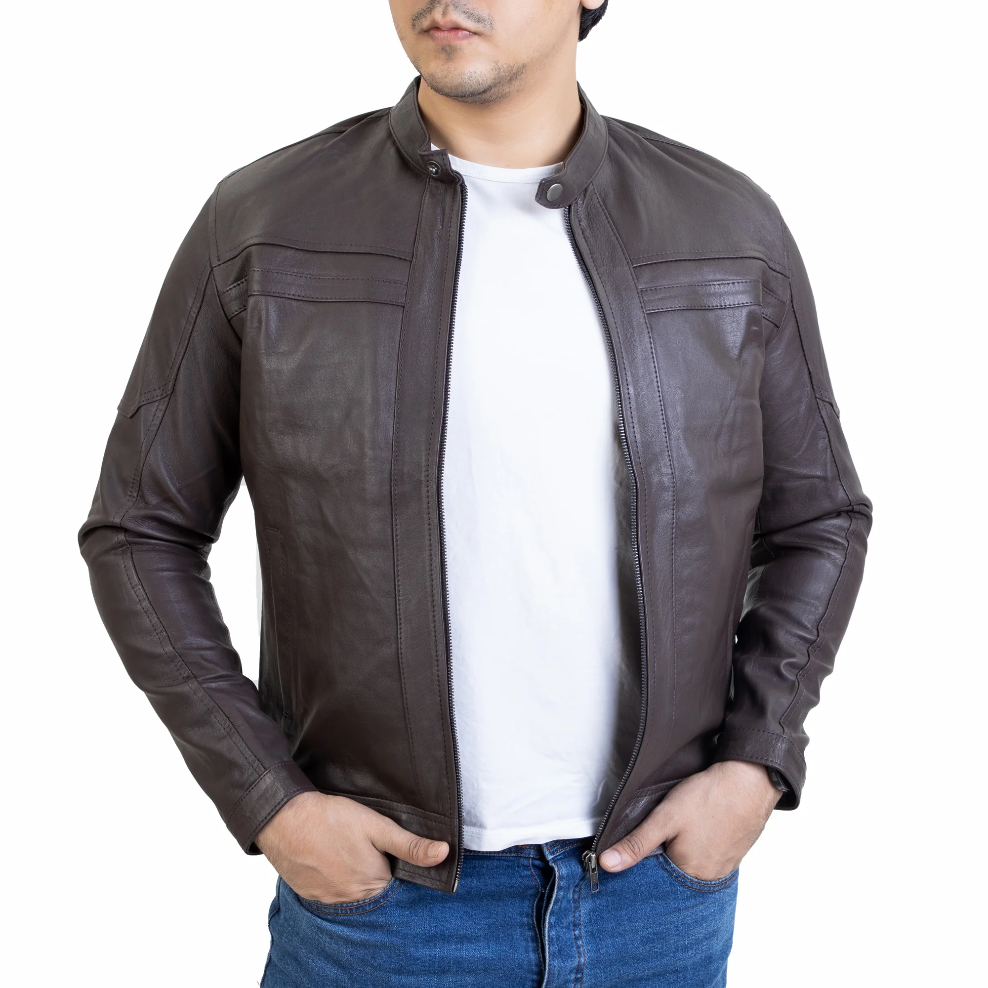 Mens Urban Style Leather Jacket Brown 2